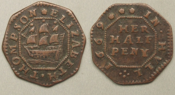 Kingston-upon-Hull, Elizabeth Thompson octagonal 1669 halfpenny